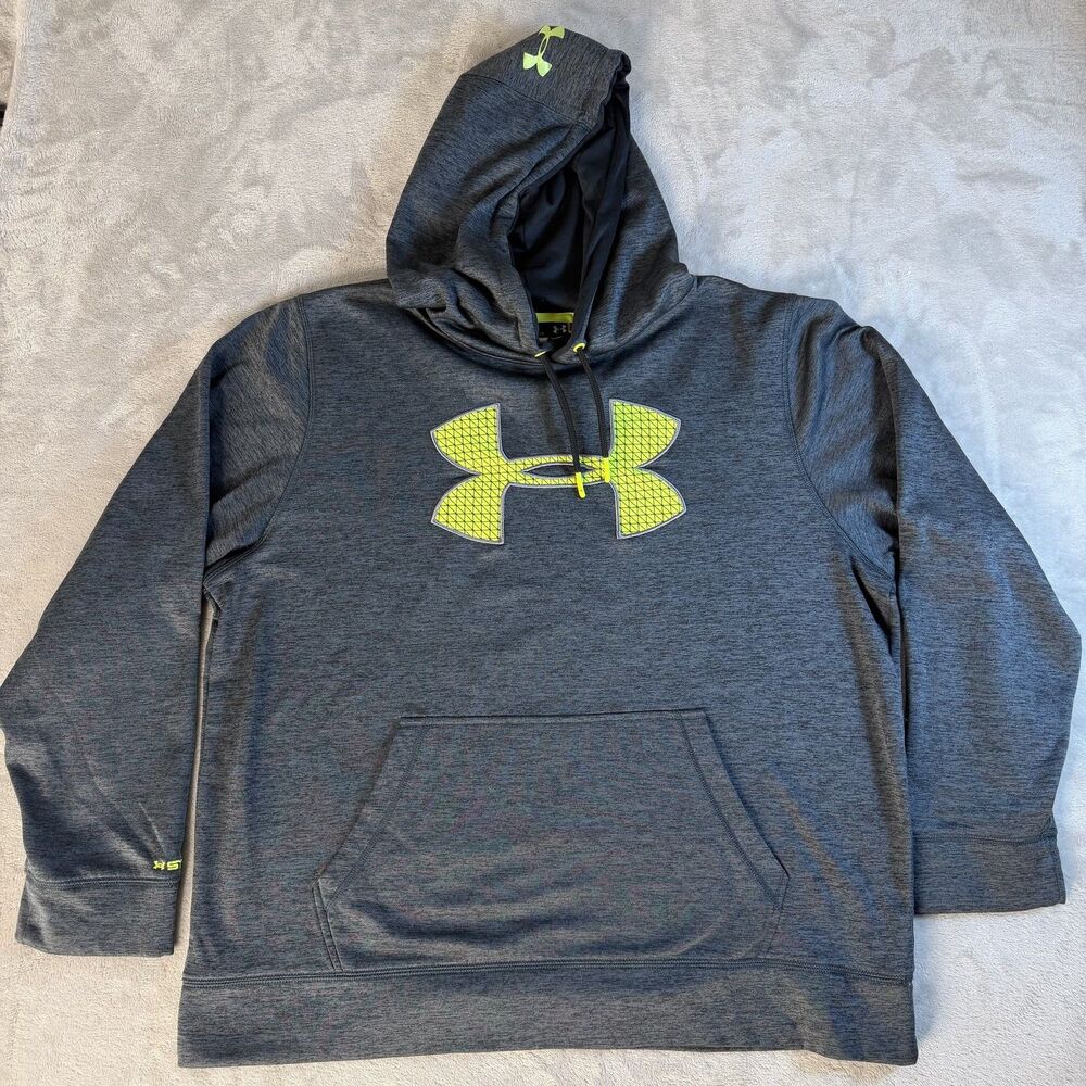 Under Armour Men's LG Storm Pullover Hoodie Gray Neon Yellow Logo Activewear